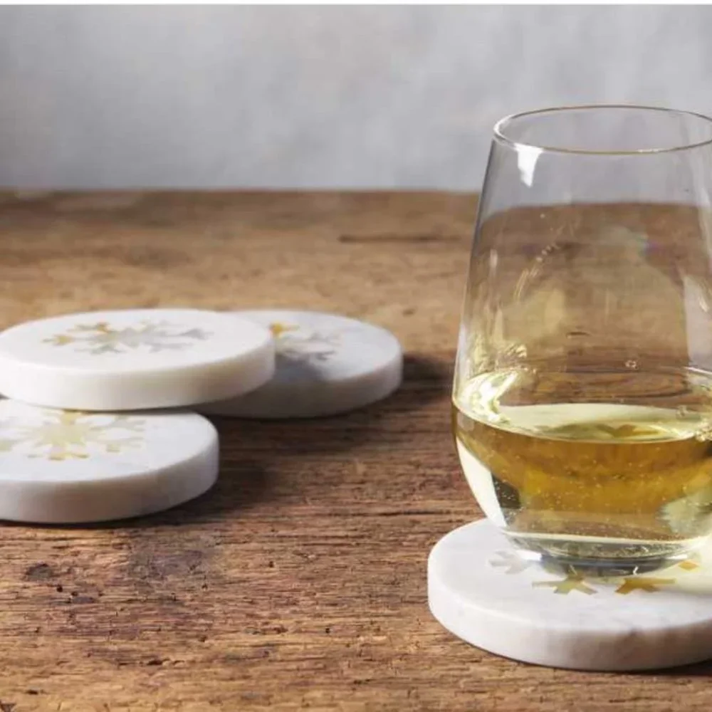New ARHAUS Snowflake white Marble Coasters (Set of‎ 4)